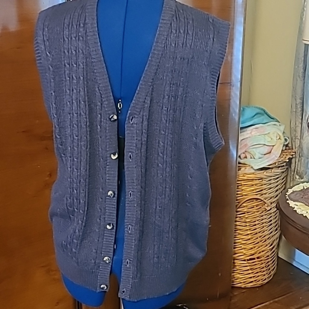 Oscar De La Renta mens XXL sweater vest. Smoky gray/blue.(vintage)(#1192)unisex
